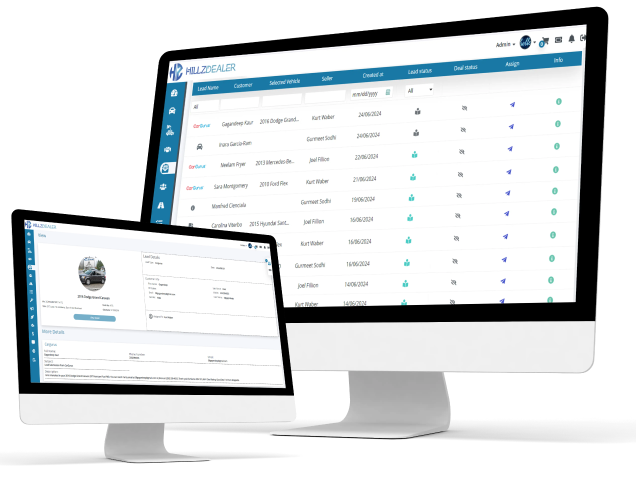 HillzDealer automotive CRM dashboard for dealership lead and customer management